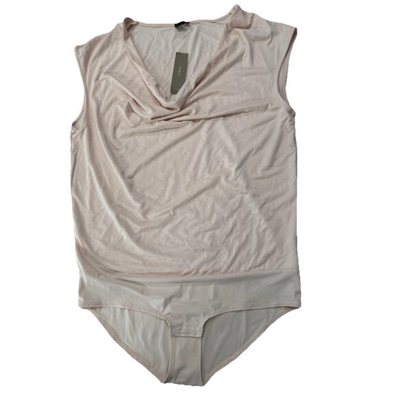 NWT J. Crew 365 Women Medium Pink Cowl Neck Bodysuit Stretch Knit Sleeveless Top - Picture 3 of 8
